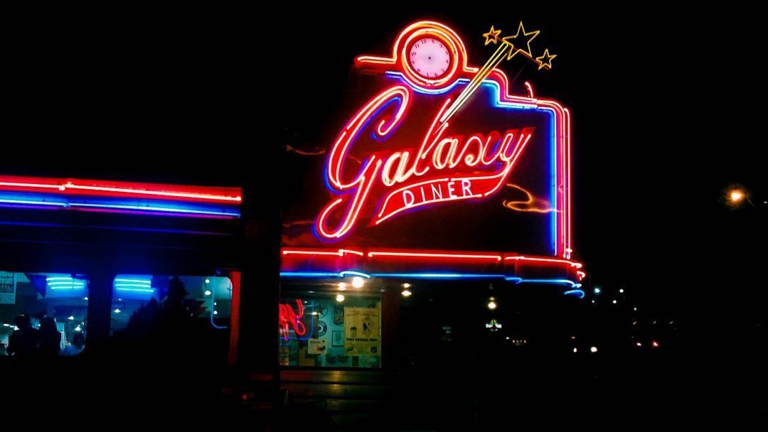 the neon sign of the Galaxy Diner
