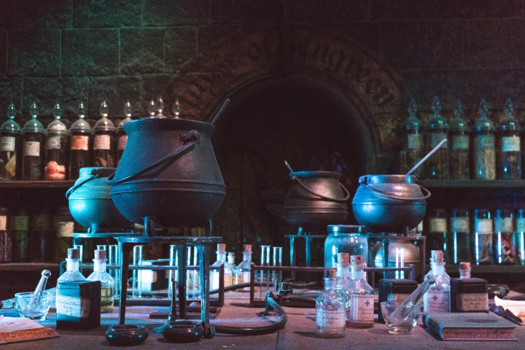 Cauldrons in the Potions Classroom/Dungeon, Warner Bros Harry Potter Studio Tour London
