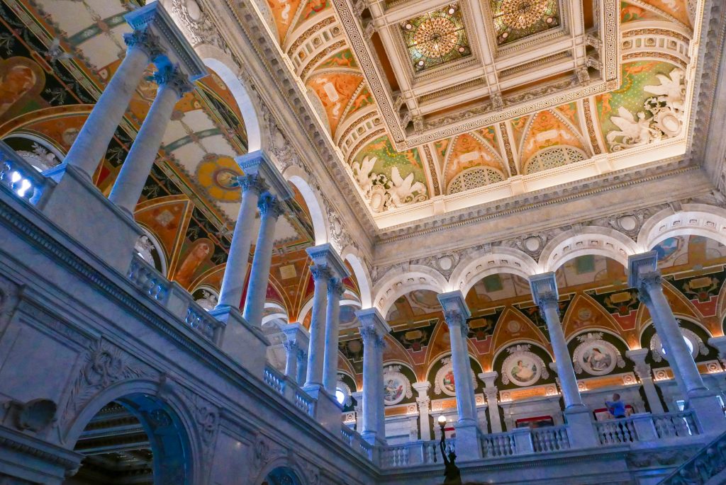Painted ceiling and pillars in the Library of Congress, Washington DC