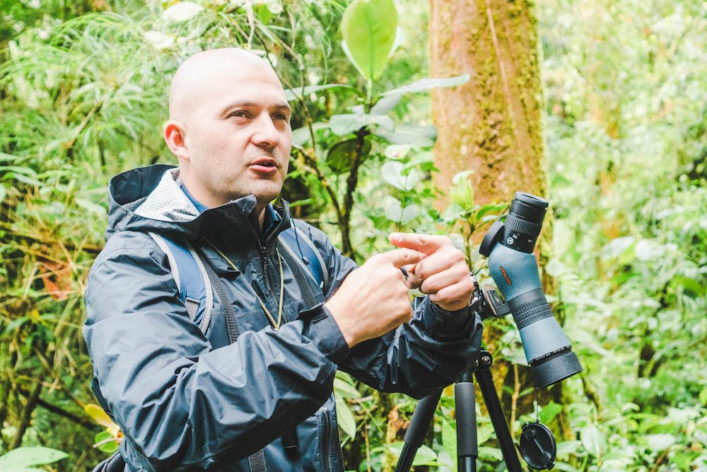Tony explaining something on the hanging bridges hike in Selvatura Park, Monteverde, Costa Rica