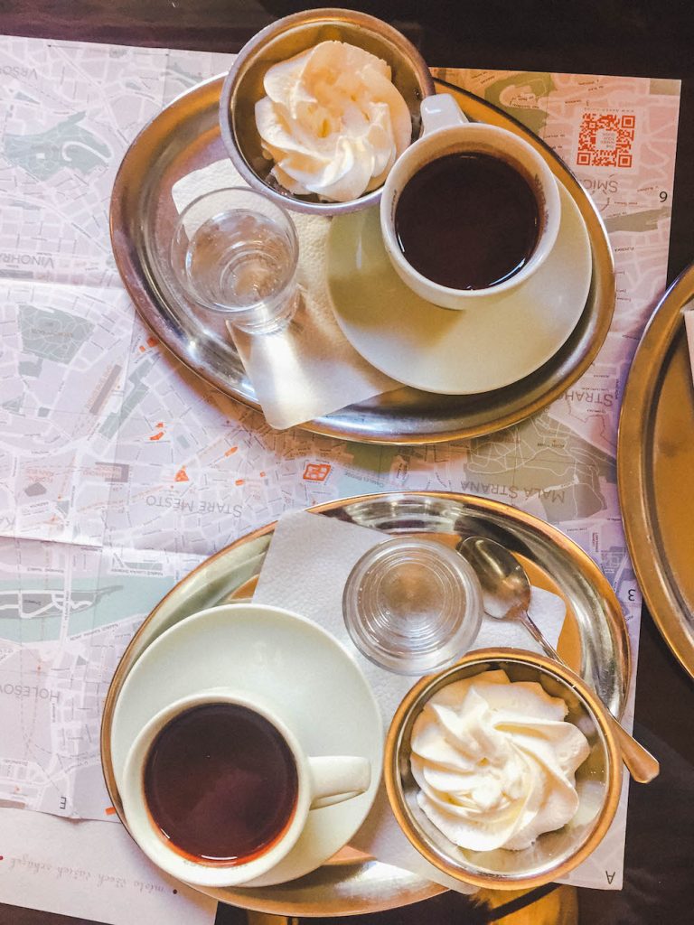Two hot chocolates in the Cafe Louvre, Prague.
