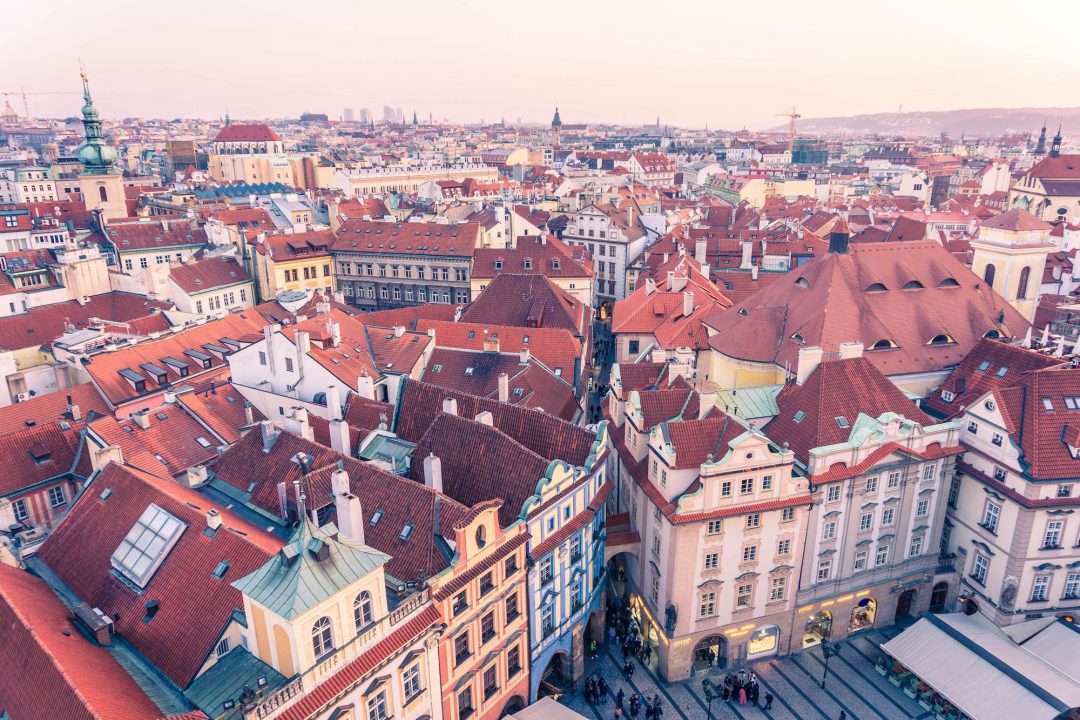 Looking down on the Old Town Square from the Astronomical Clock tower in Prague