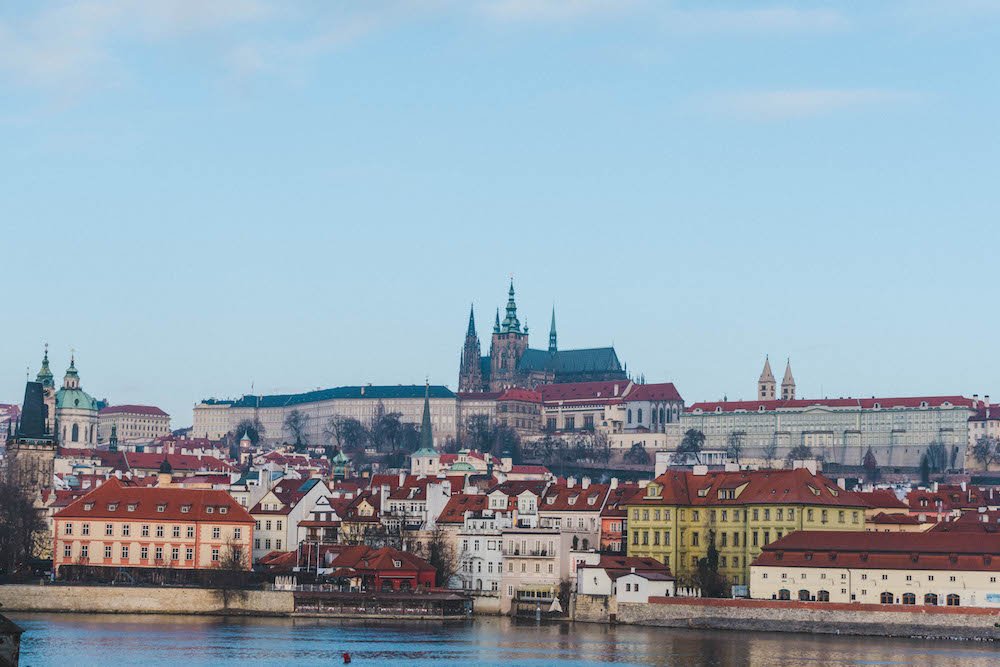 Looking across the Vltava River at Prague Castel