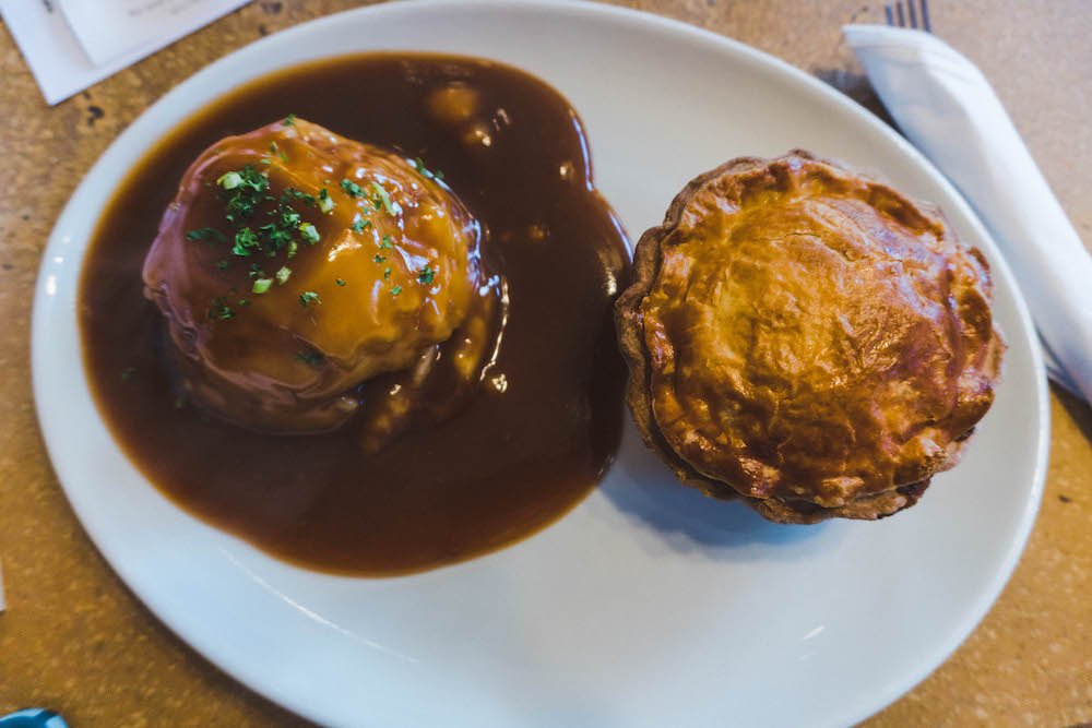 Steak and ale pie and mashed potatoes