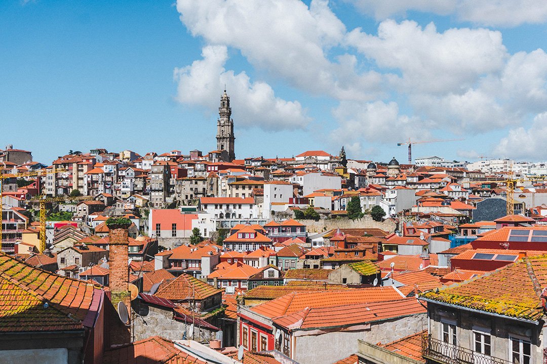 A view of the tops of buildings in Porto, Portugal