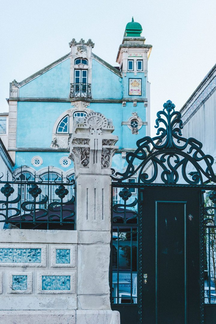 the beautiful blue building of the Art Nouveau museum in Aveiro, Portugal - one of many delightful things to do in Aveiro, Portugal