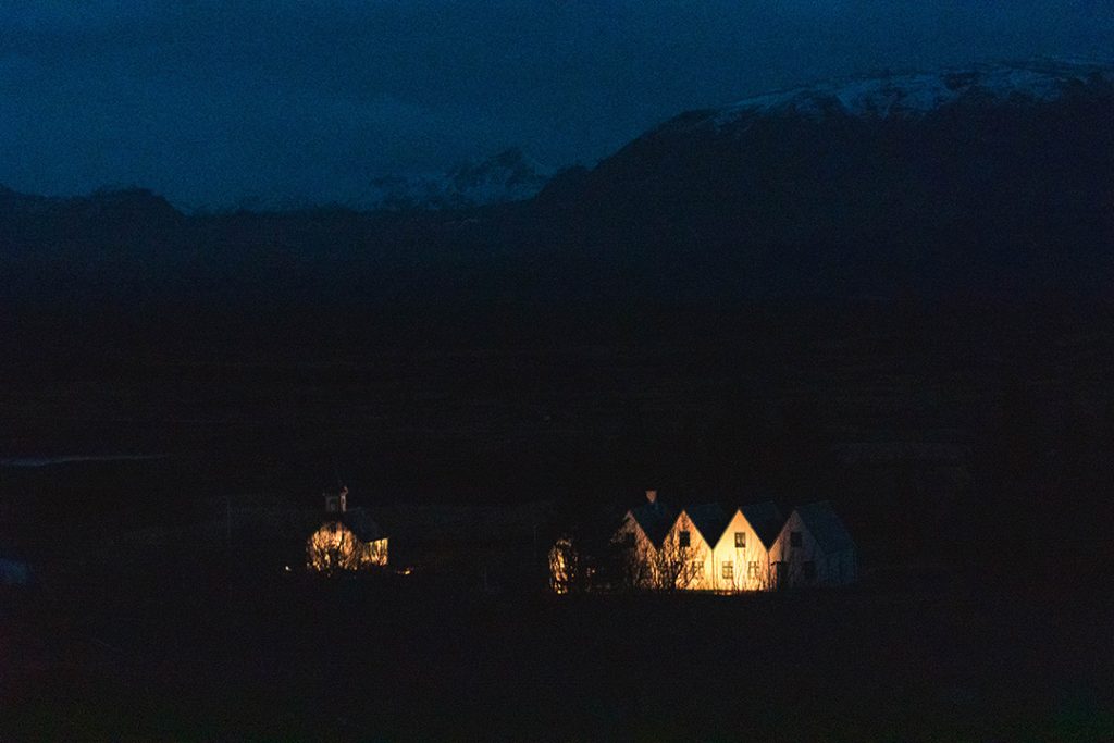Thingvellir National Park - the parliament lit up in the dark