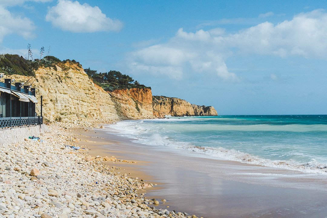 Porto de Mos beach in Lagos, Portugal - the end of the Lagos Cliff Hike