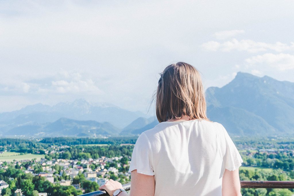 Addie staring out towards the hills is Salzburg, Austria