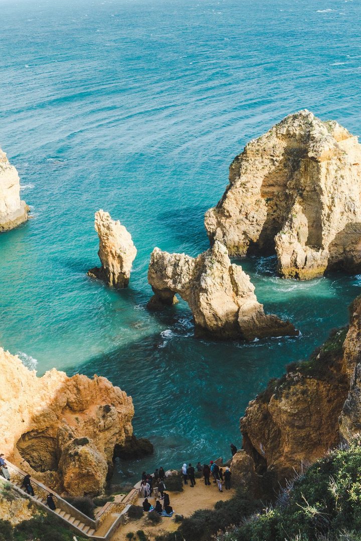 Looking down at the Ponta da Piedade in Lagos, Portugal