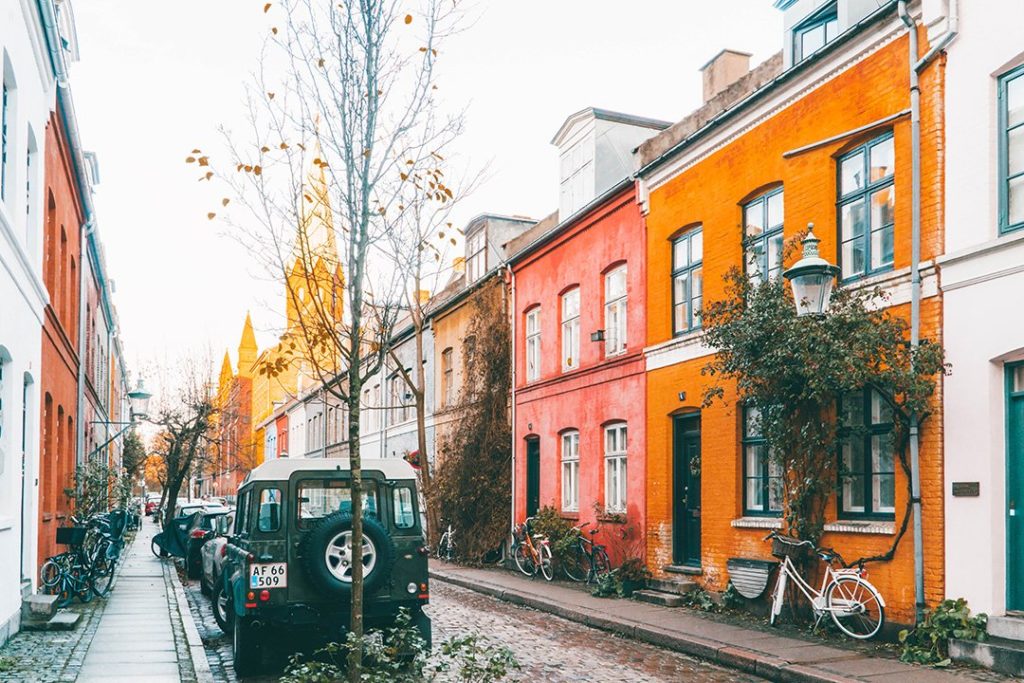 Cute colorful houses in Nyboder Copenhagen, one of the best solo female travel destinations
