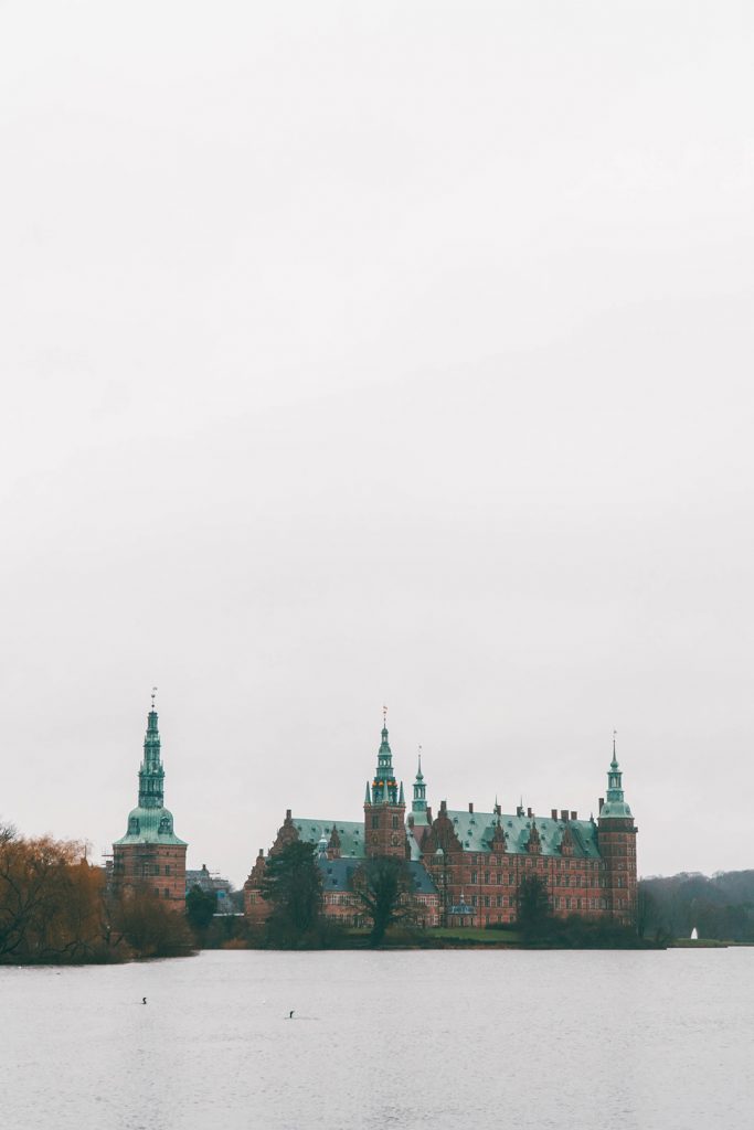 The view of Frederiksborg Castle from across the lake