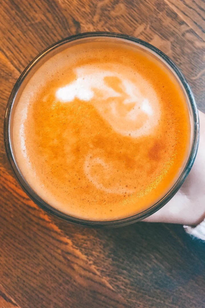 A delicious latte from Democratic Coffee in Copenhagen, Denmark