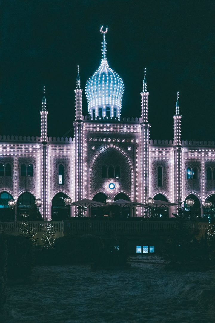Tivoli Gardens lit up at night