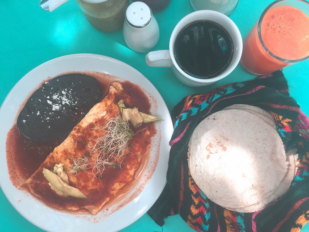 Huevos Rancheros at El Manati restaurant in Bacalar Mexico