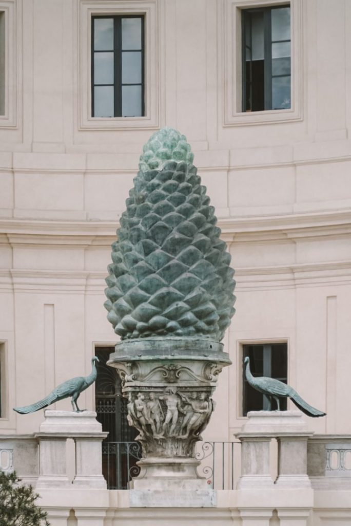 A pinecone statue outside of the Vatican Museums