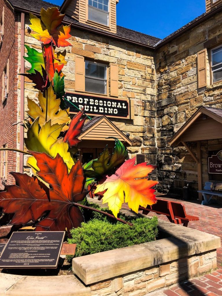A house and autumn leaves in Nashville, Indiana