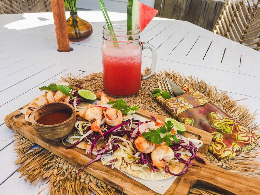Fish tacos and watermelon juice