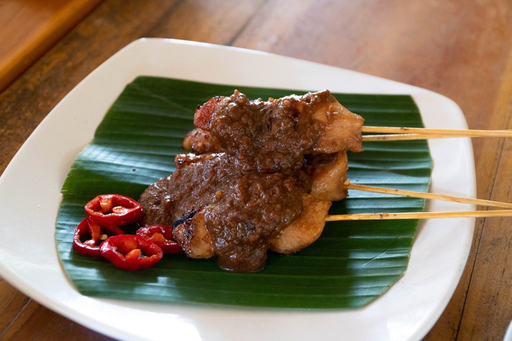 Satay with peanut sauce made at a cooking class, one of the best things to do on your Ubud Itinerary!