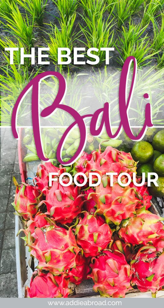 Heading to Bali, Indonesia and want to try some of the best Bali food? You need to head on this food tour with Urban Adventures, which takes you to Bali's most popular eat street, Bali rice terraces, and a local market! Get off-the-beaten-path in Bali and experience the traditional food of Bali! #bali #travel #foodietravel