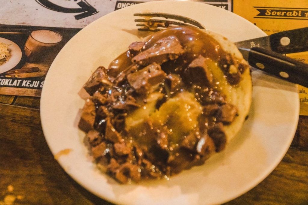 Martabak Manis with banana and toblerone - looks a mess but absolutely delicious!