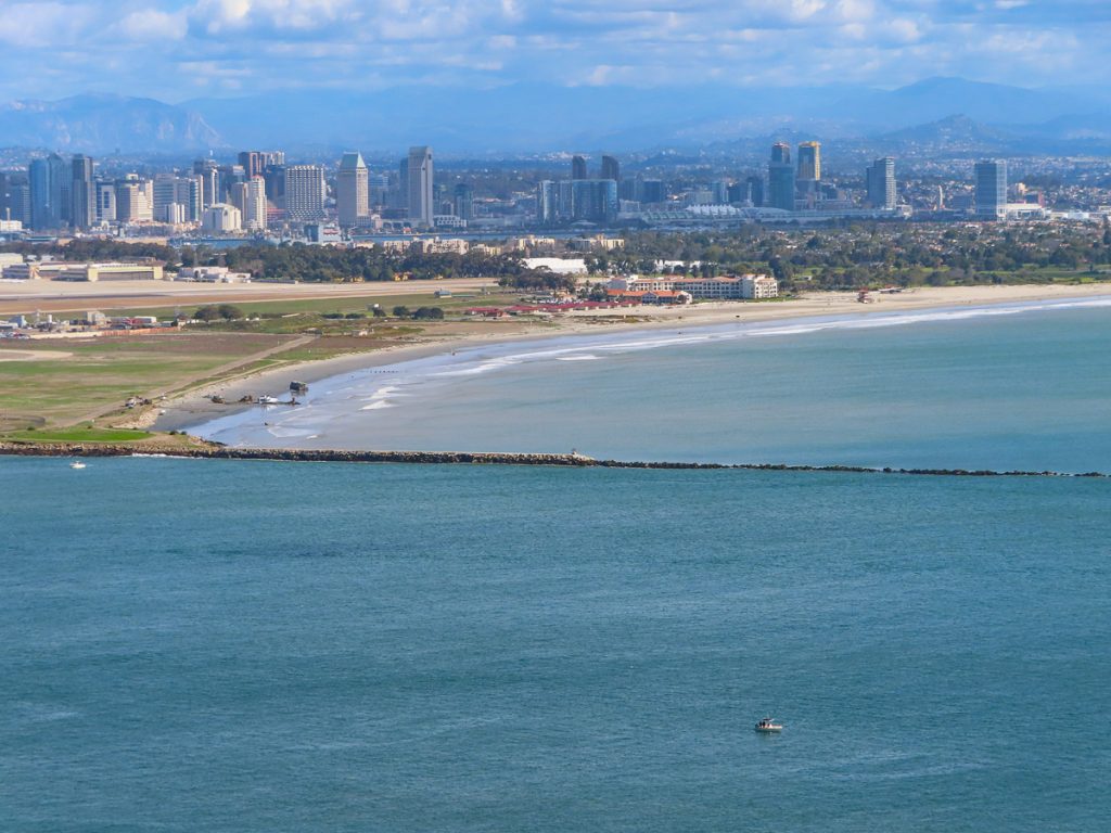 The San Diego skyline and ocean - one of the most beautiful places to visit in winter in USA