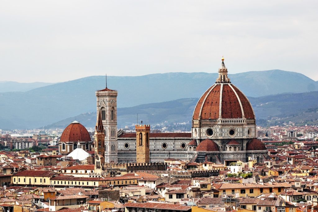 The red roof of the duomo above Florence, Italy