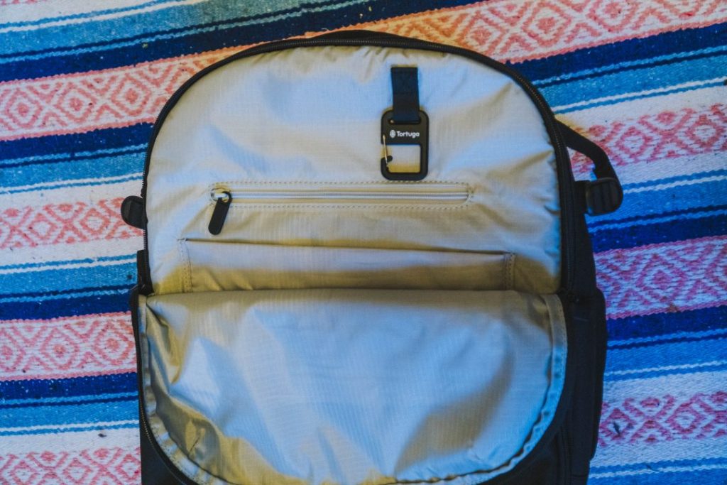 the front pocket of the tortuga setout backpack