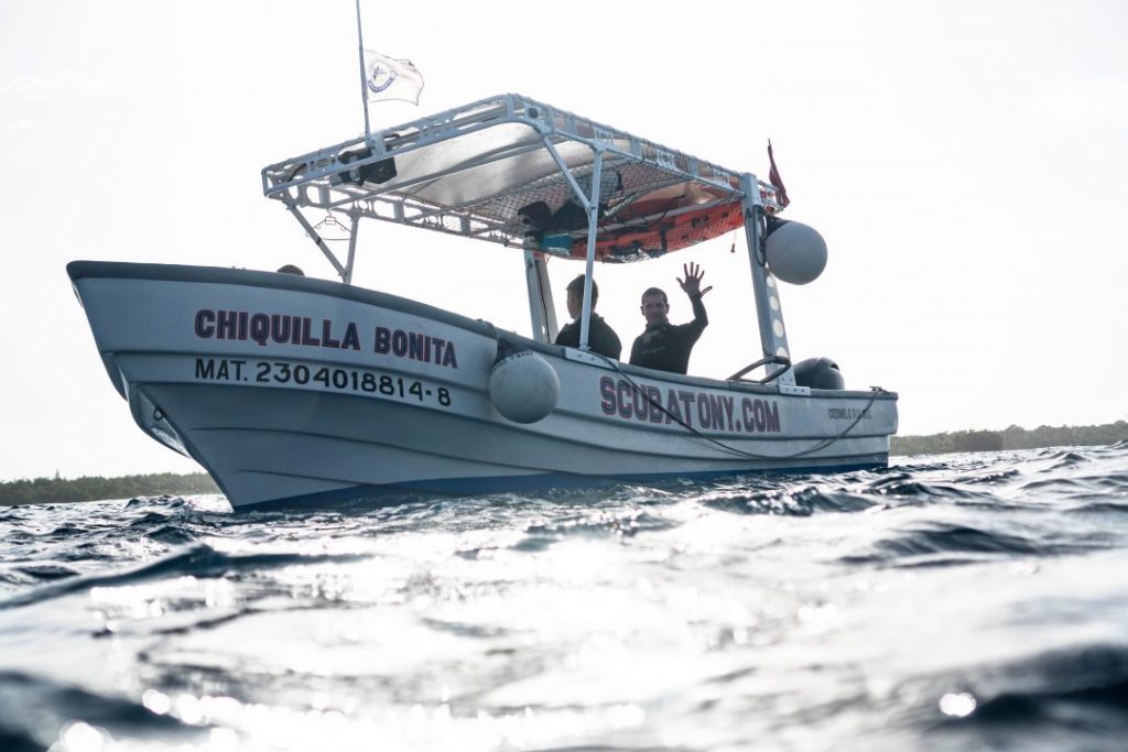 the scubatony boat out on the open water
