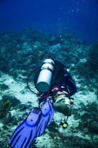 A scuba instructor underwater for the SSI Advanced Open Water course