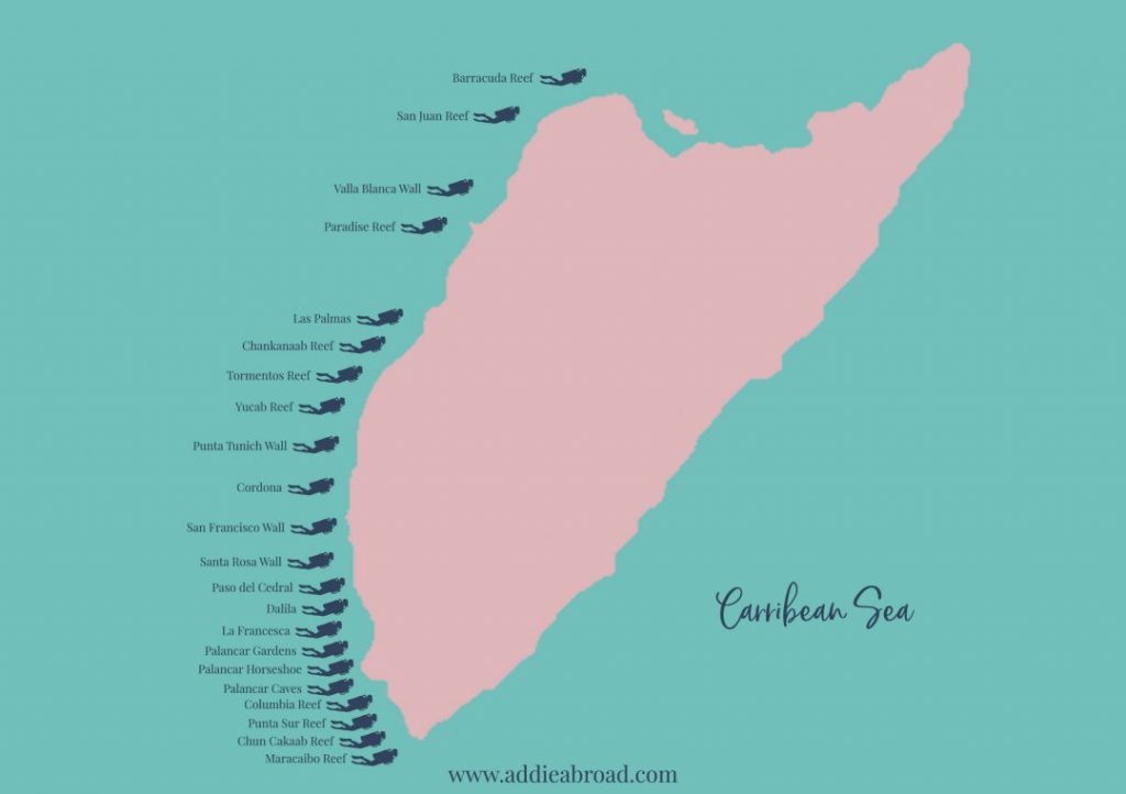 a map of all of the cozumel scuba diving sites