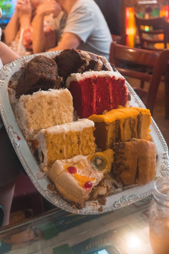 a giant platter full of giant cake slices