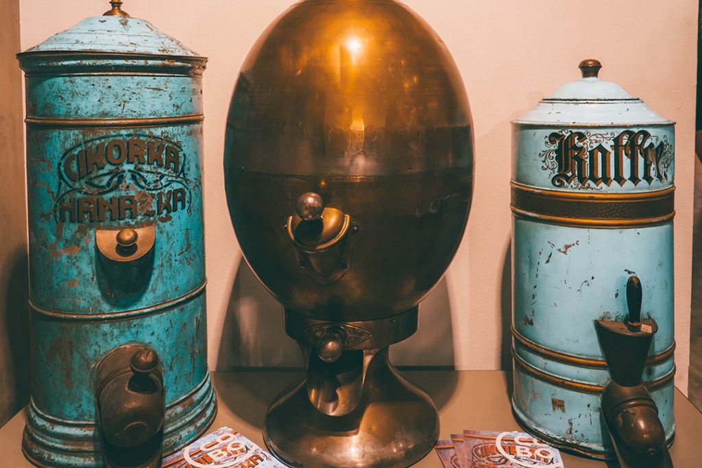 colorful old coffee drums